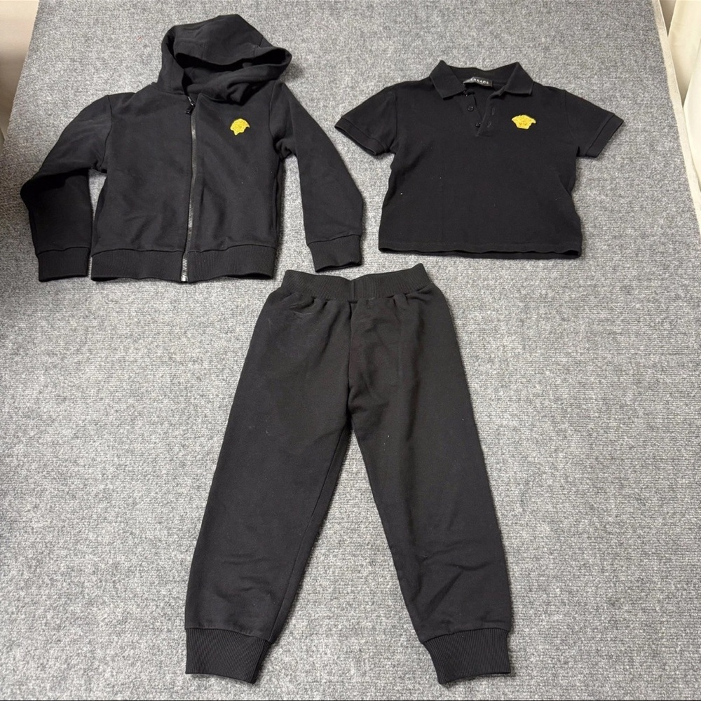 kids versace 3 piece set sweats, shirt & sweater black sz 4A, 4A,  6A